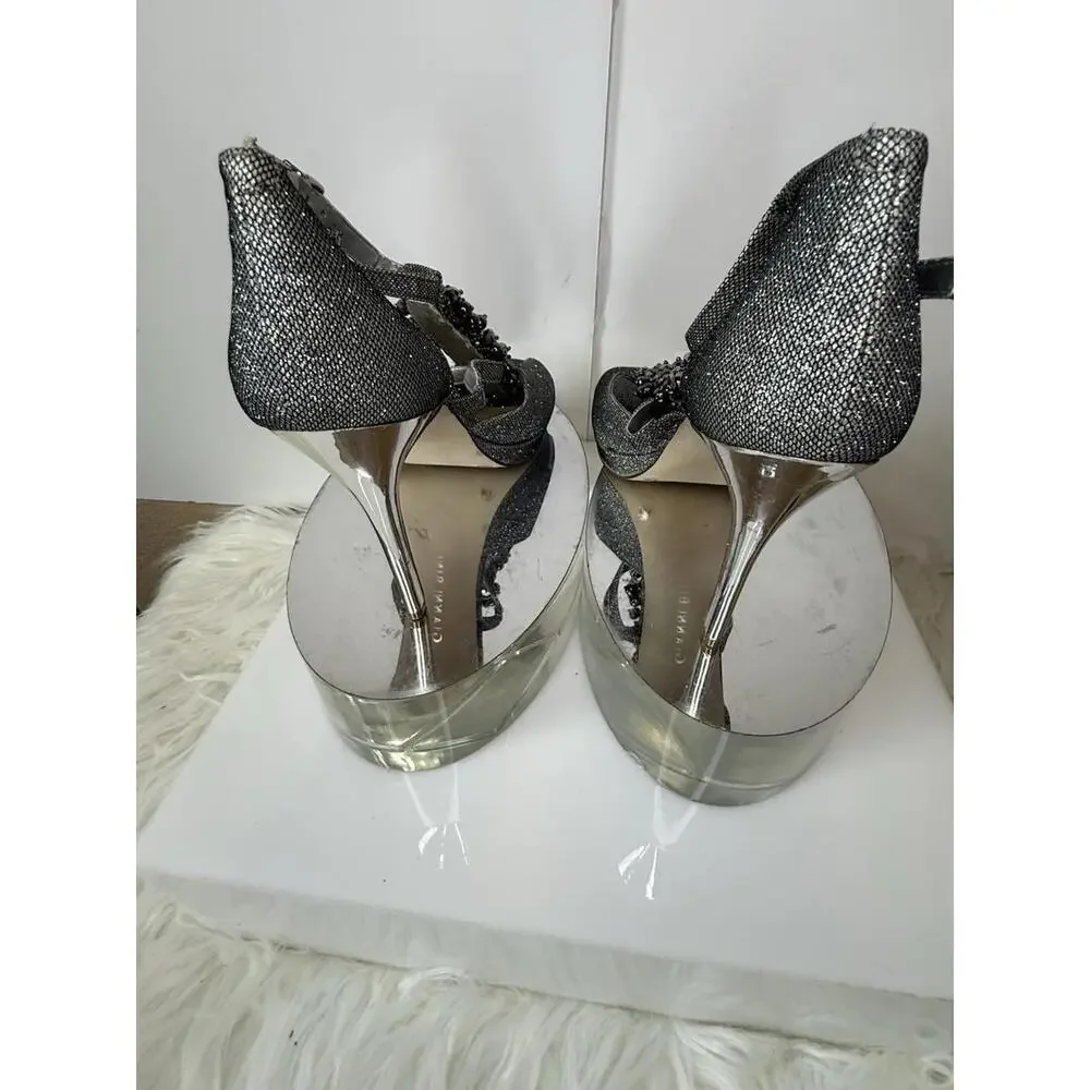 Gianni Bini Women’s Beaded Dress Shoes Sz 9.5 Silver Metallic Party Dress Heels